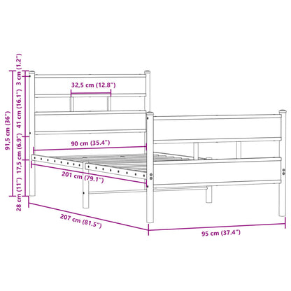 Bed frame without mattress with headboard and footboard 90x200 cm