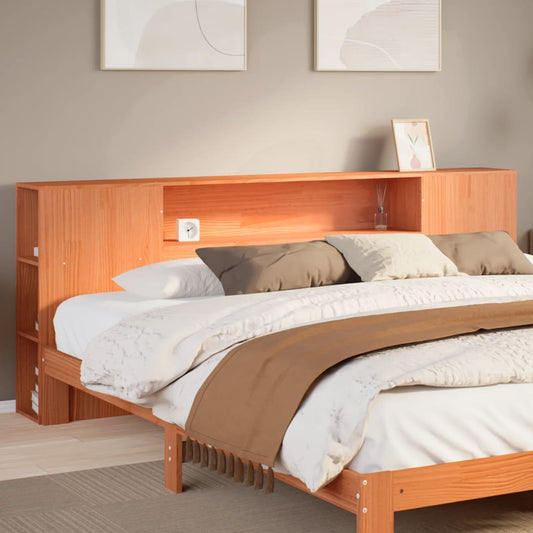 Headboard with storage wax brown 200 cm solid pine