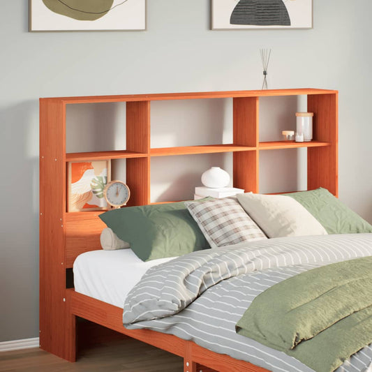 Headboard with storage wax brown 150 cm solid pine