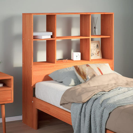 Headboard with storage wax brown 75 cm solid pine