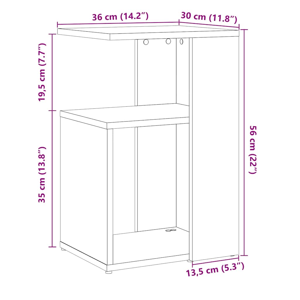 Side table aged wood 50x30x50 cm engineered wood