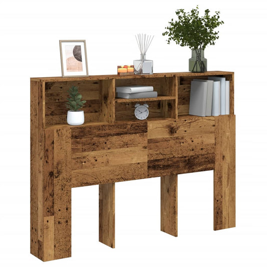 Bed headboard with storage, aged wood, 140x19x103.5 cm