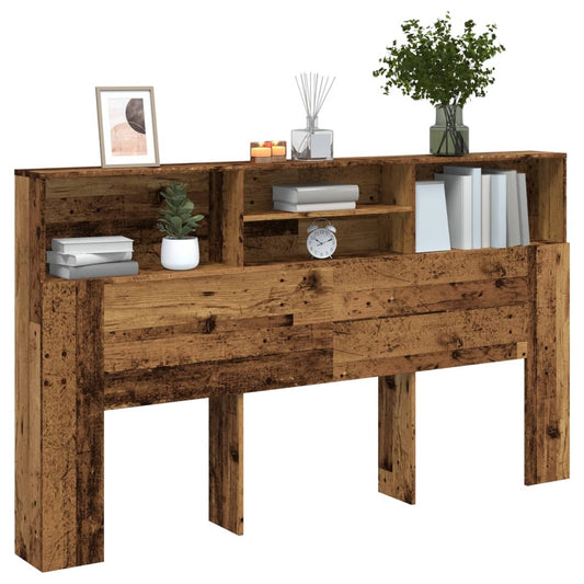 Bed headboard with storage, aged wood, 180x19x103.5cm, engineered wood