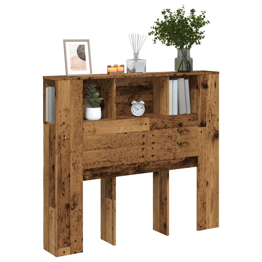 Headboard with storage, aged wood, 120x19x104.5cm, engineered wood