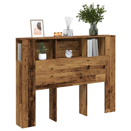 Bed headboard with storage, aged wood, 140x18.5x102.5 cm, engineered wood