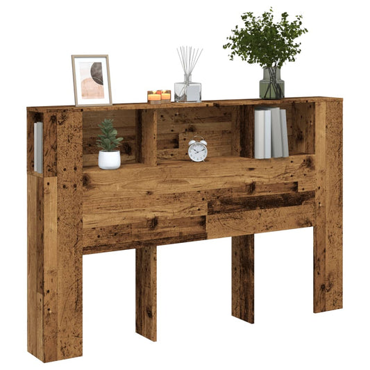 Bed headboard with storage, aged wood, 160x18.5x103.5 cm, engineered wood