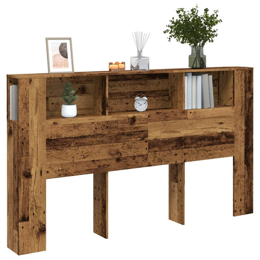 Bed headboard with storage, aged wood, 180x18.5x102.5 cm, engineered wood