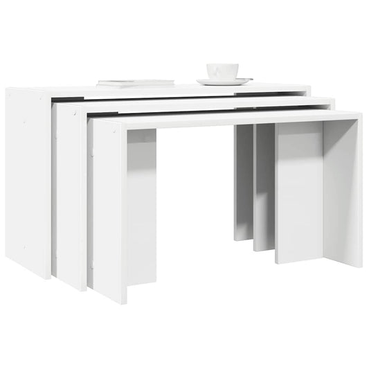 Set of 3 tables, white engineered wood