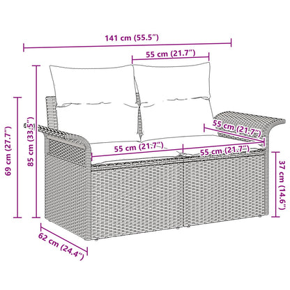 2-sits Trädgårdsoffa med Förvaring och Kuddar Svart Poly Rattan